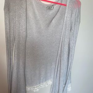 Abercrombie and Fitch Grey Eyelet Cardigan